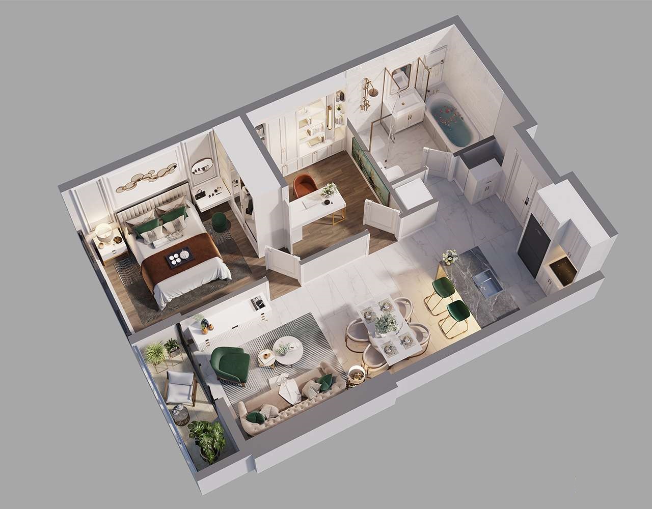 Phối cảnh căn hộ Studio và 1 phòng ngủ M Riverside Đà Nẵng