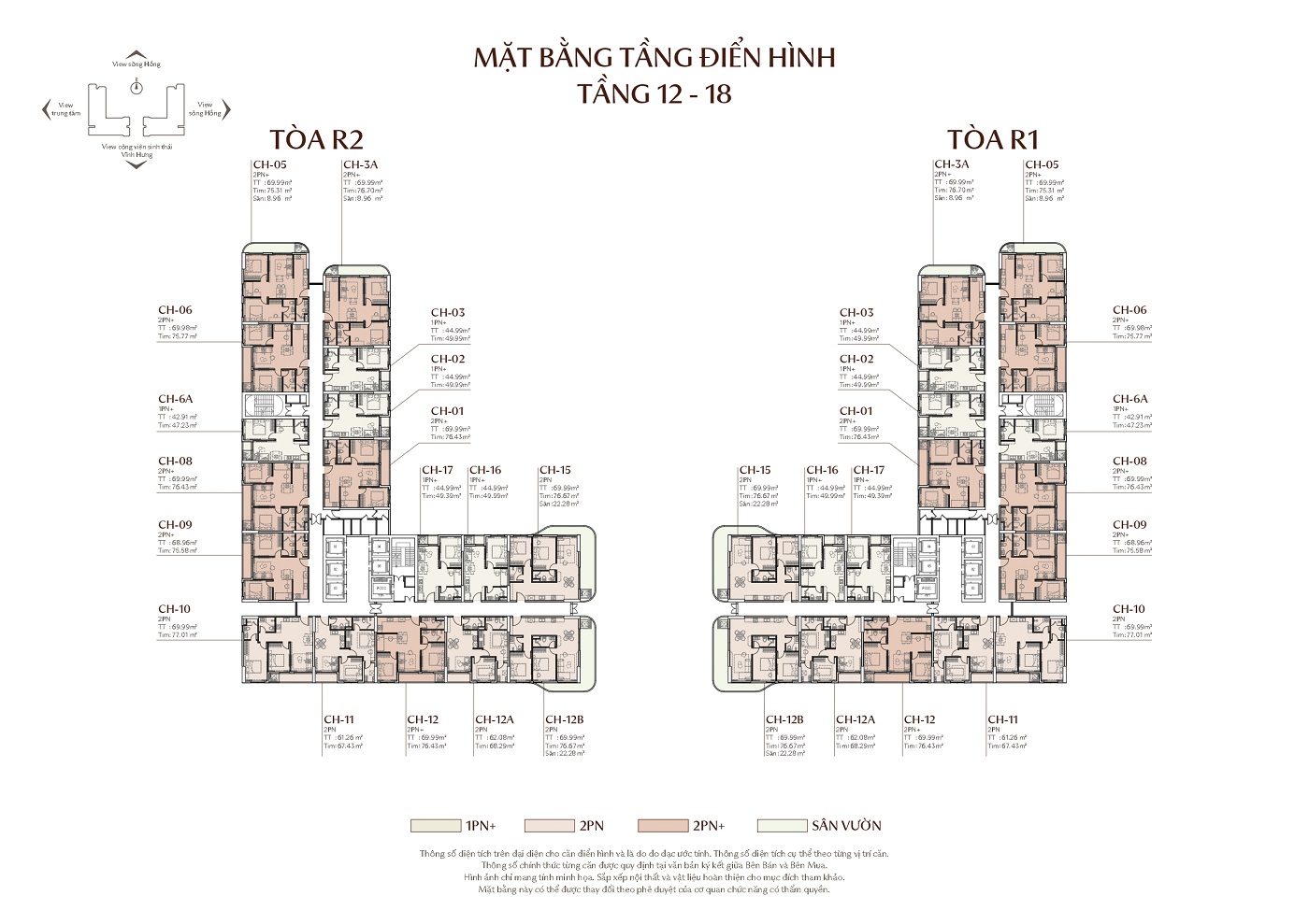 Mặt bằng điển hình tầng 12-18 Rivea Residences Mặt bằng thiết kế tầng điển hình 12 đến 18 dự án Rivea Residences Vĩnh Hưng