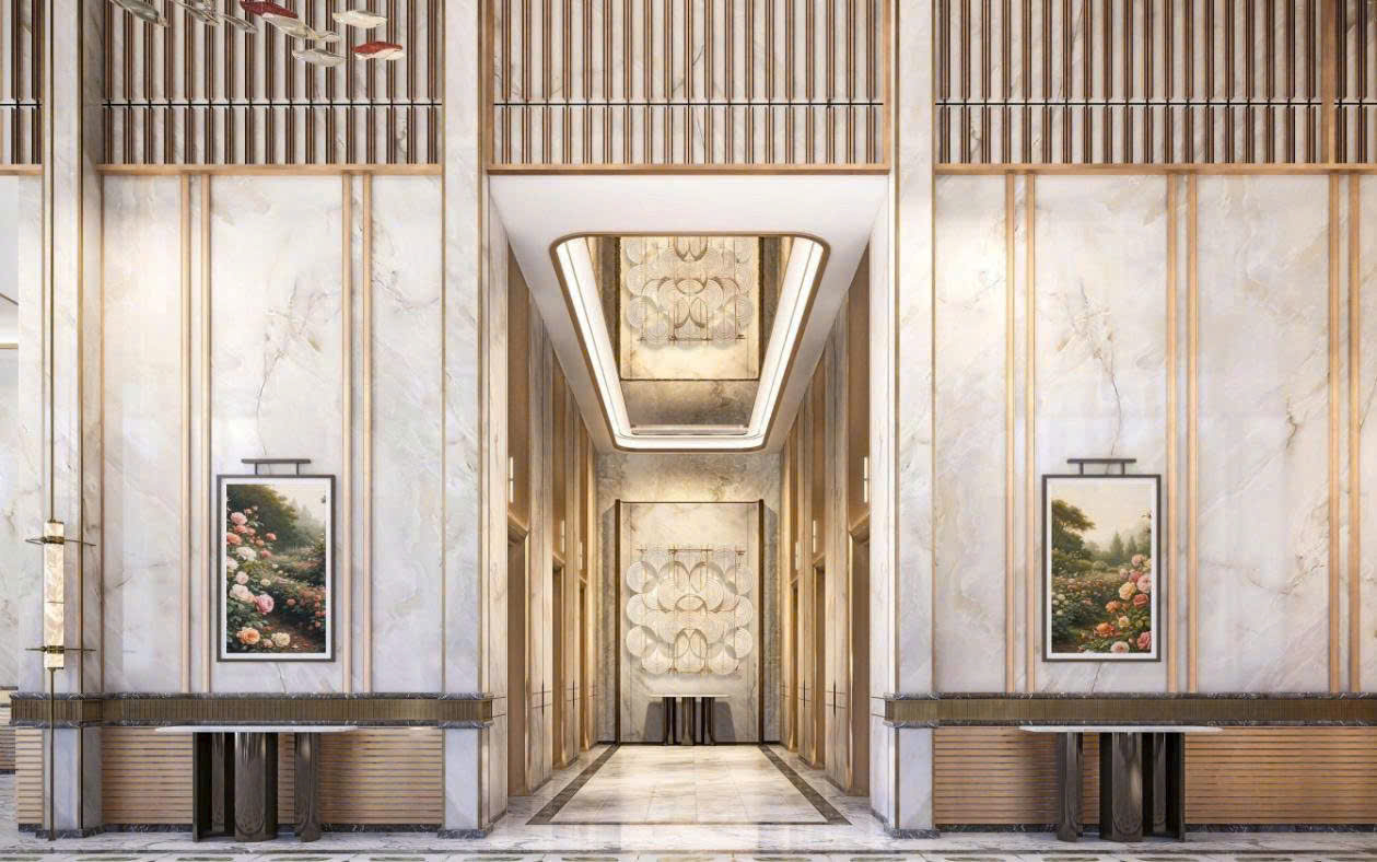 Sảnh thang máy Rivea Residences Sảnh chờ thang máy sang trọng tiêu chuẩn khách sạn tại Rivea Hanoi