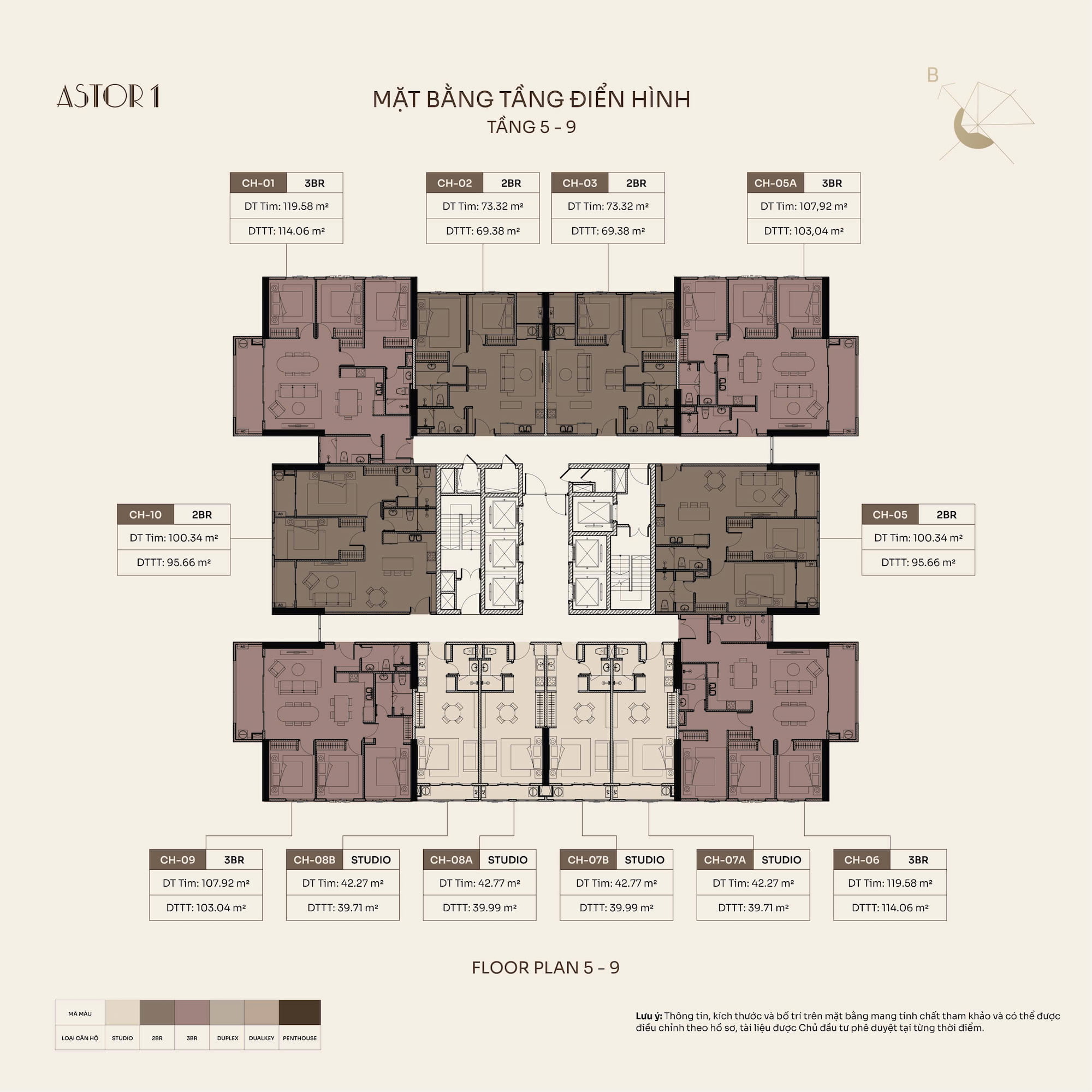 Mặt bằng điển hình chung cư Astor 1 Ciputra