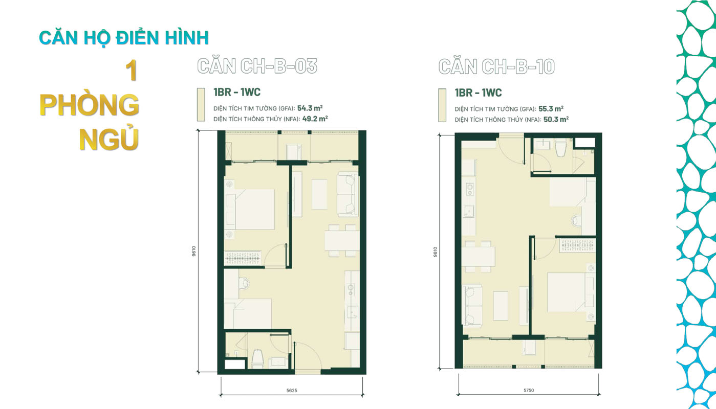 Layout thiết kế căn hộ 1 phòng ngủ Happy One Mori