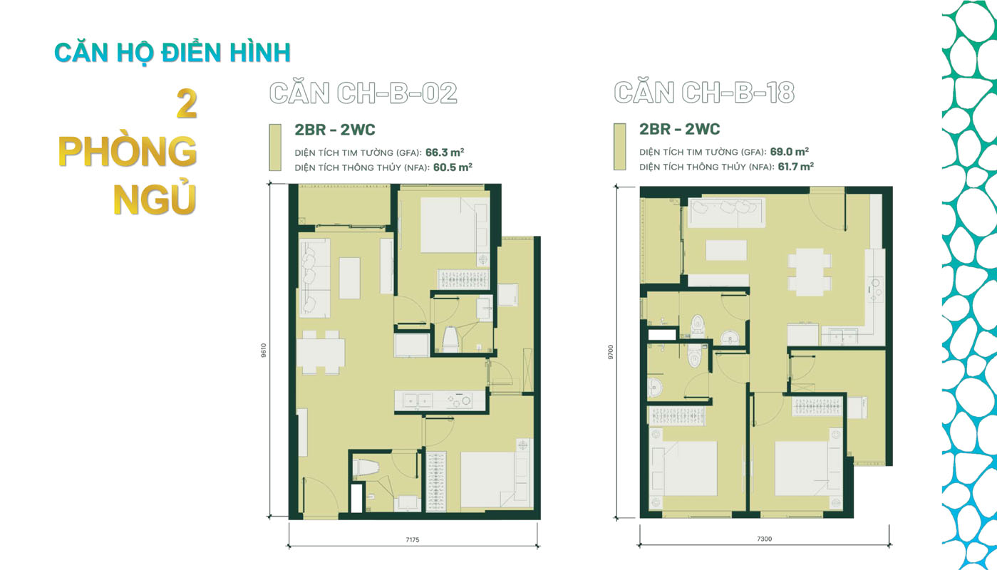 Layout thiết kế căn hộ 2 phòng ngủ Happy One Mori