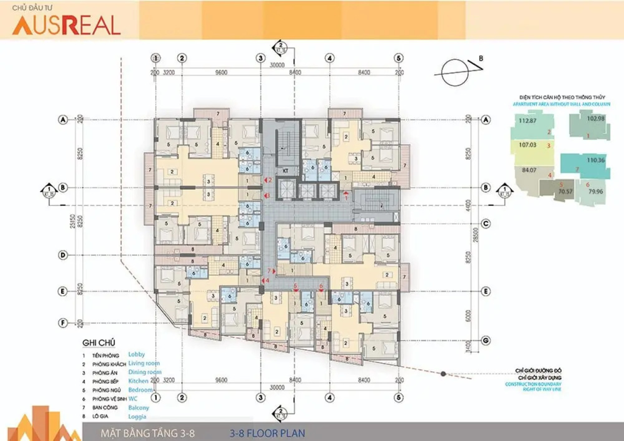Mặt bằng tầng 3-8