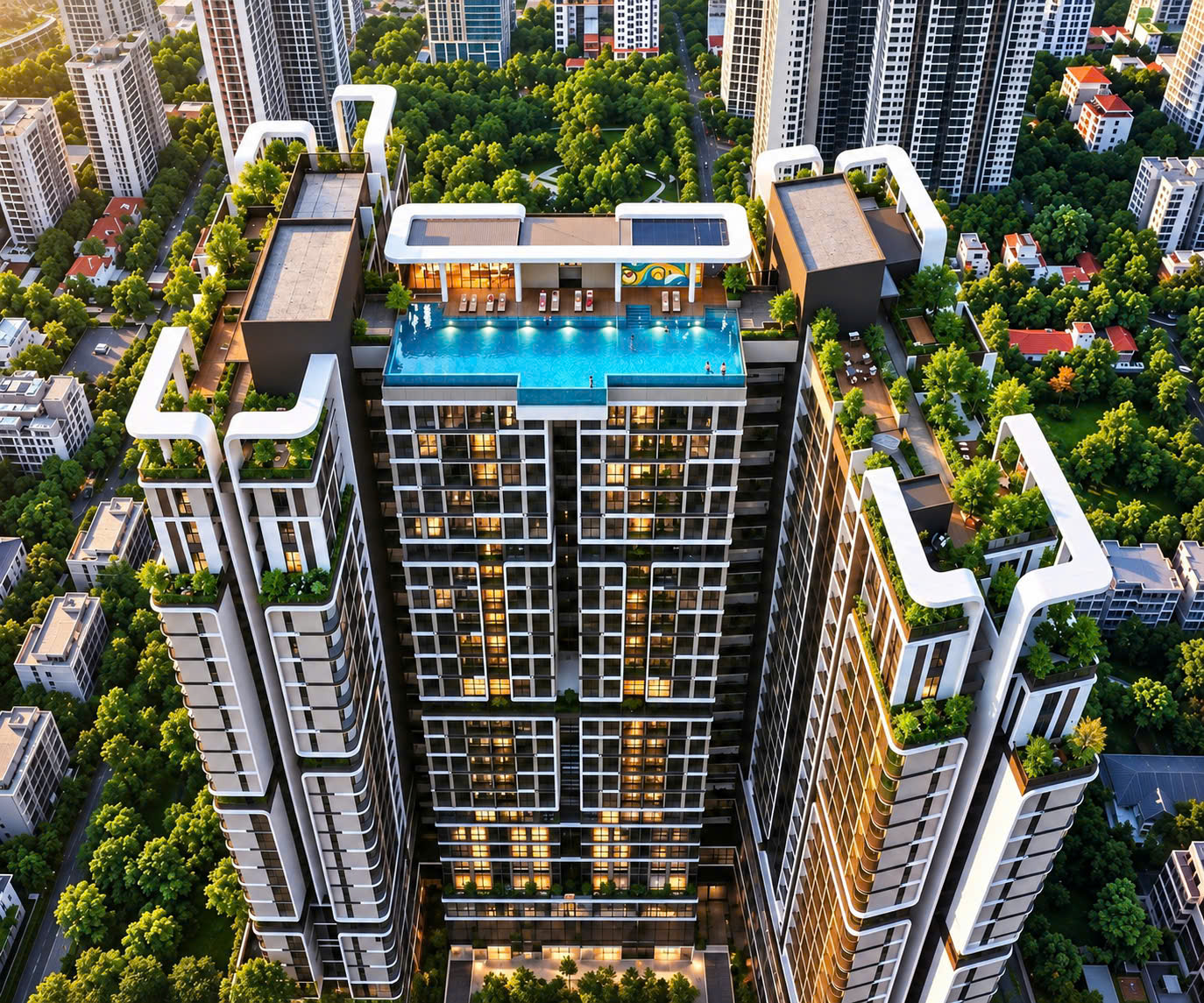 Hồ bơi trên không độc bản tại căn hộ Happy One Elite Tam Bình