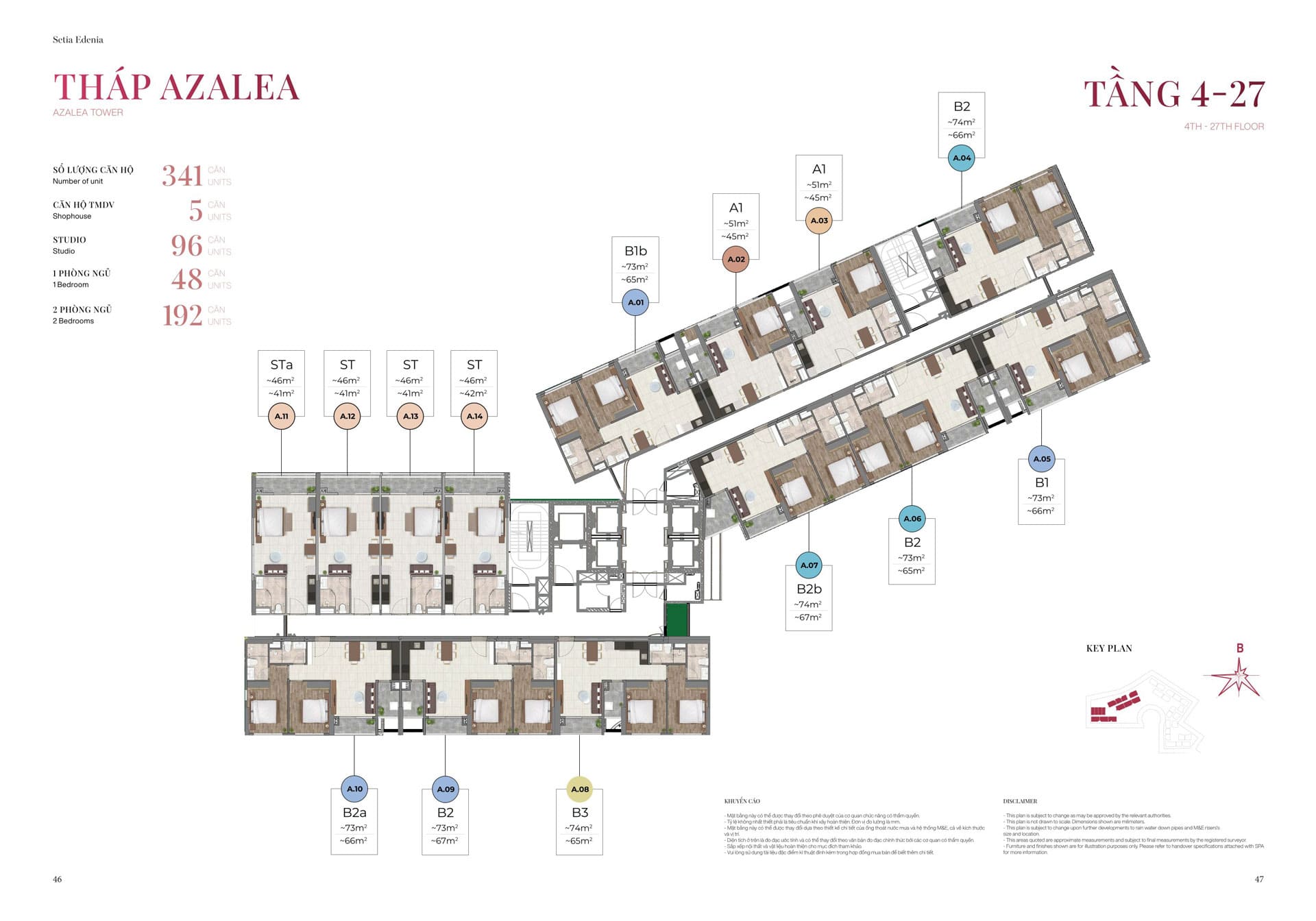 Mặt bằng điển hình tầng 4-27 tháp Azalea dự án Setia Edenia