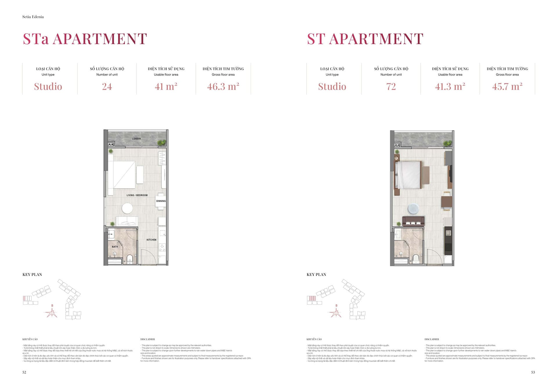Layout thiết kế căn hộ Studio STa - ST diện tích 45m2 - 56m2 Setia Edenia