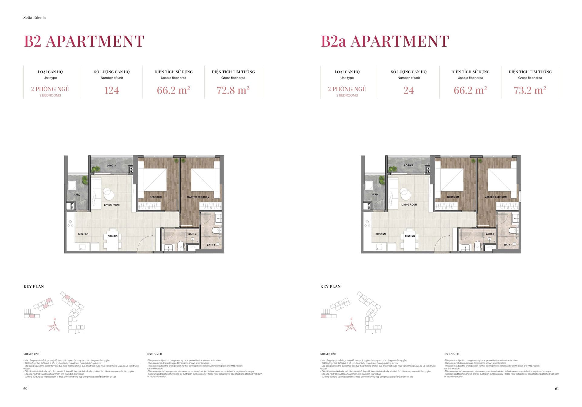 Layout thiết kế căn hộ 2 phòng ngủ mẫu B2 - B2a diện tích 72m2 - 73m2 Setia Edenia
