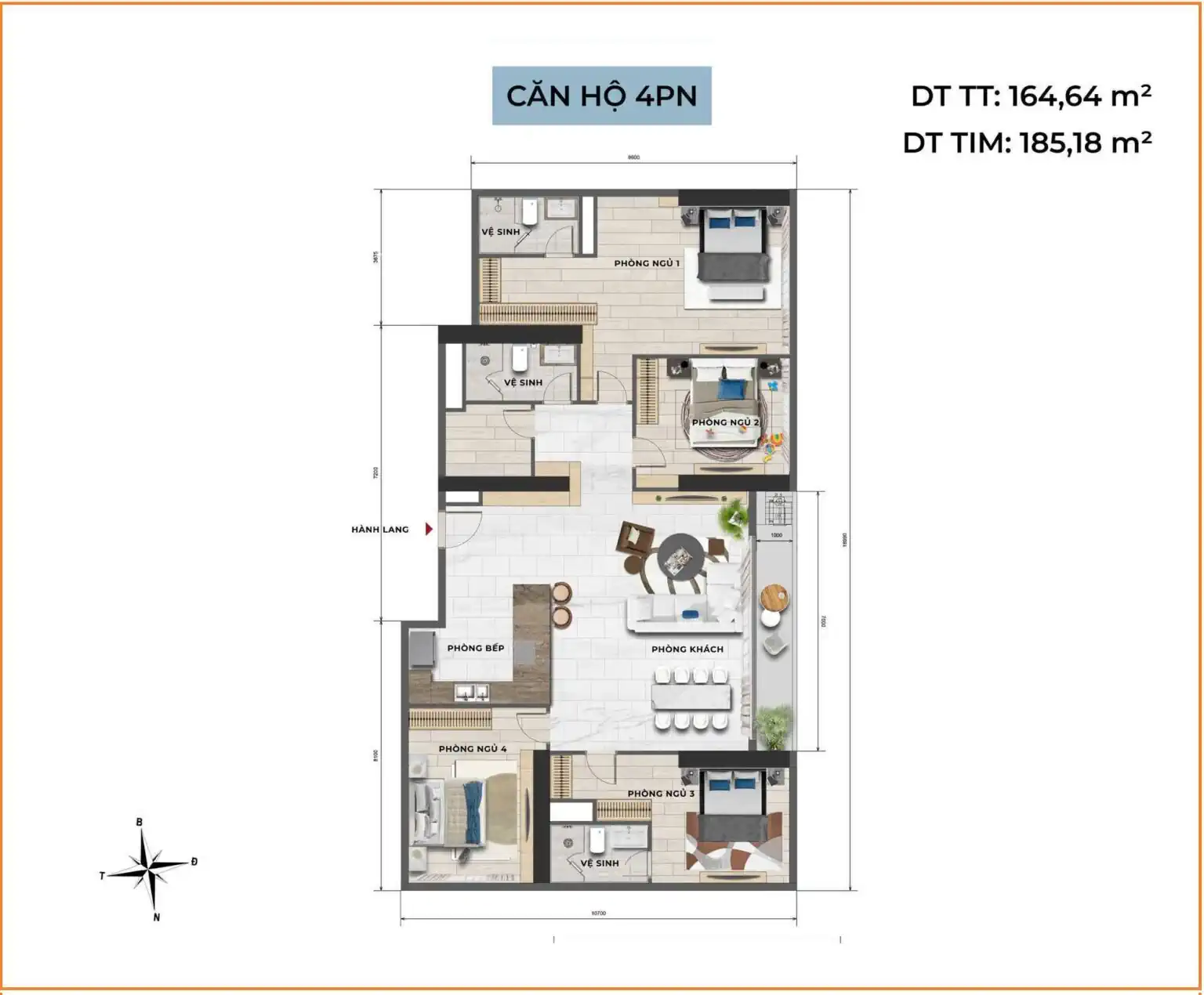 Tara Maison – Layout thiết kế căn hộ 4 phòng ngủ diện tích 120-145m2