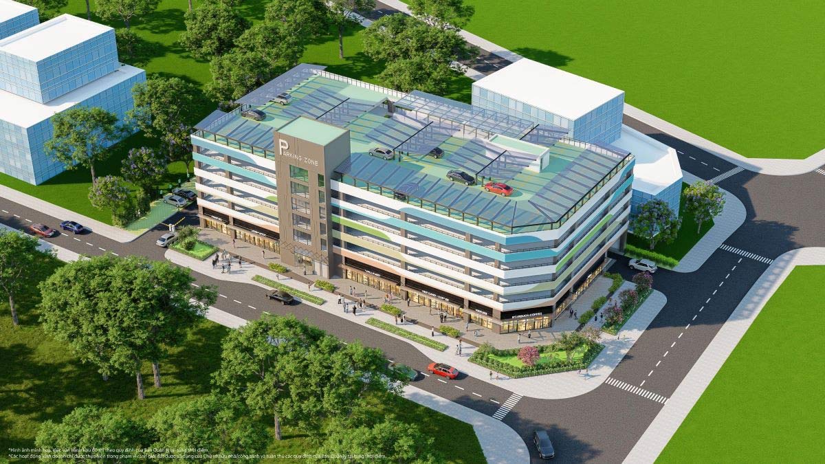 Phối cảnh hệ thống hầm đỗ xe định danh GreenHub tích hợp trụ sạc điện tại Vinhomes The Gallery