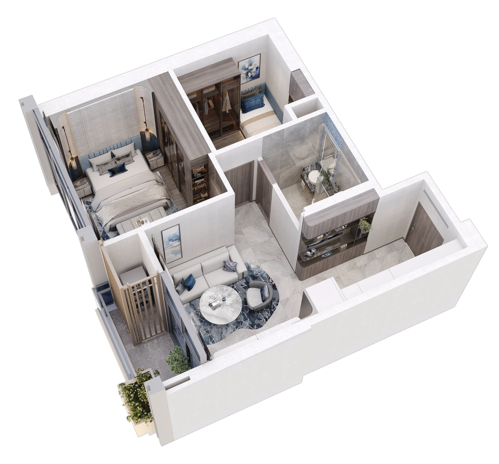 Mặt bằng chi tiết căn hộ 1 phòng ngủ 55.8m2 tại dự án Celestine Westlake