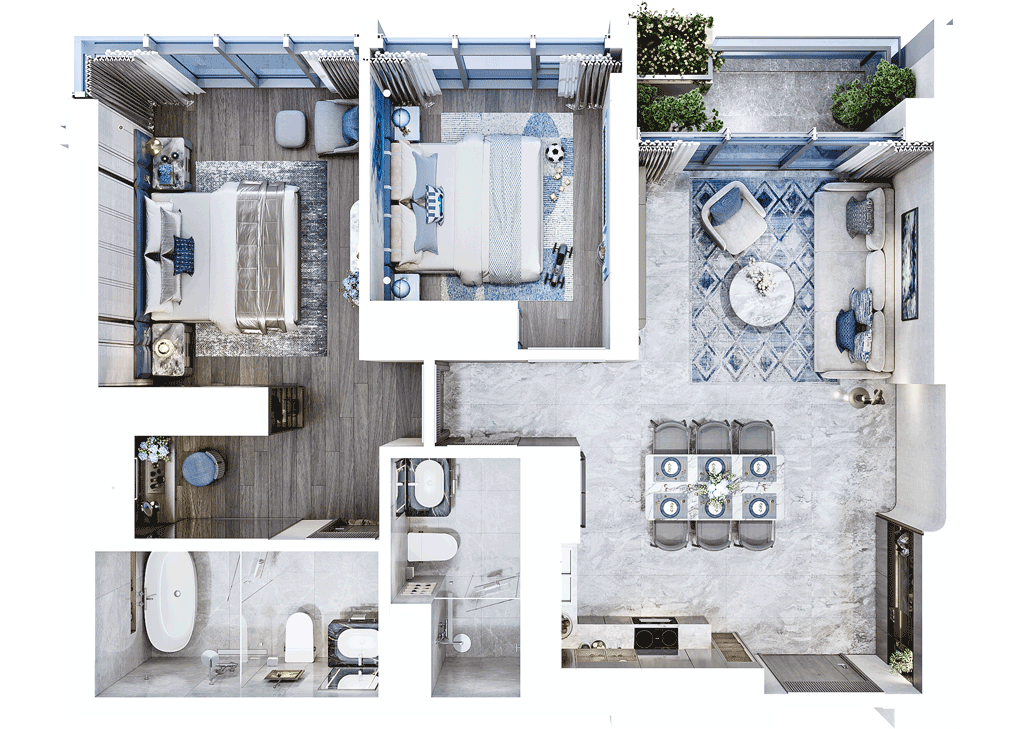 Layout căn hộ 2 phòng ngủ Celestine Westlake diện tích 84.6m2