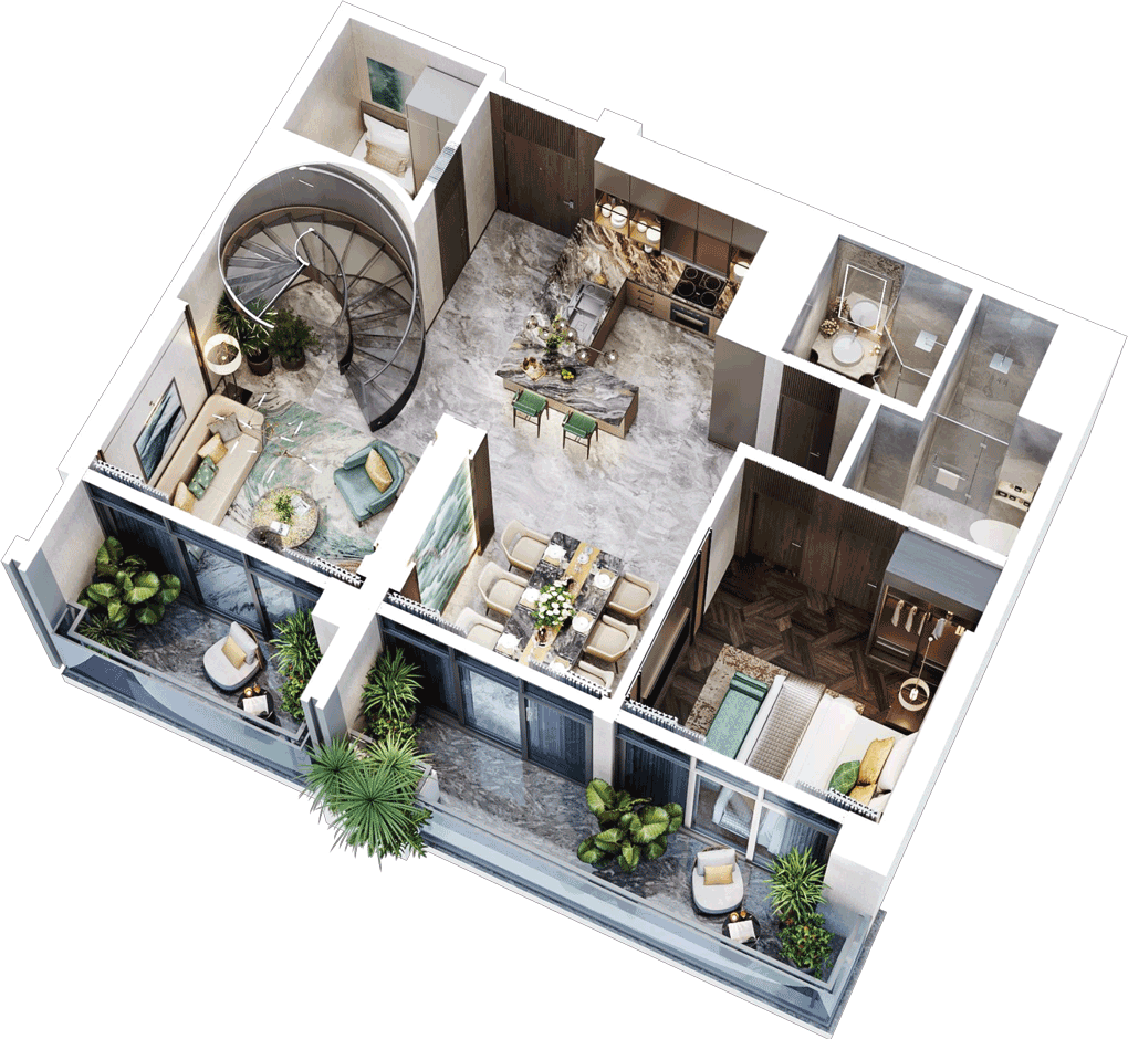Layout tầng 1 căn hộ Duplex thông tầng tại Celestine Westlake
