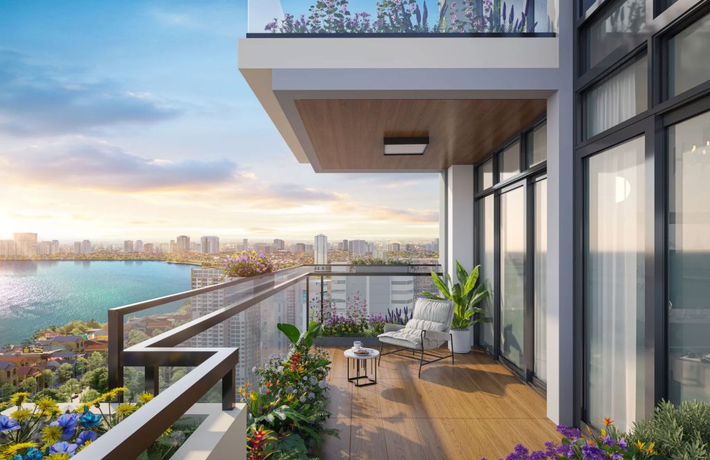 Phối cảnh view Hồ Tây hùng vĩ từ ban công căn hộ Penthouse chung cư Celestine Westlake