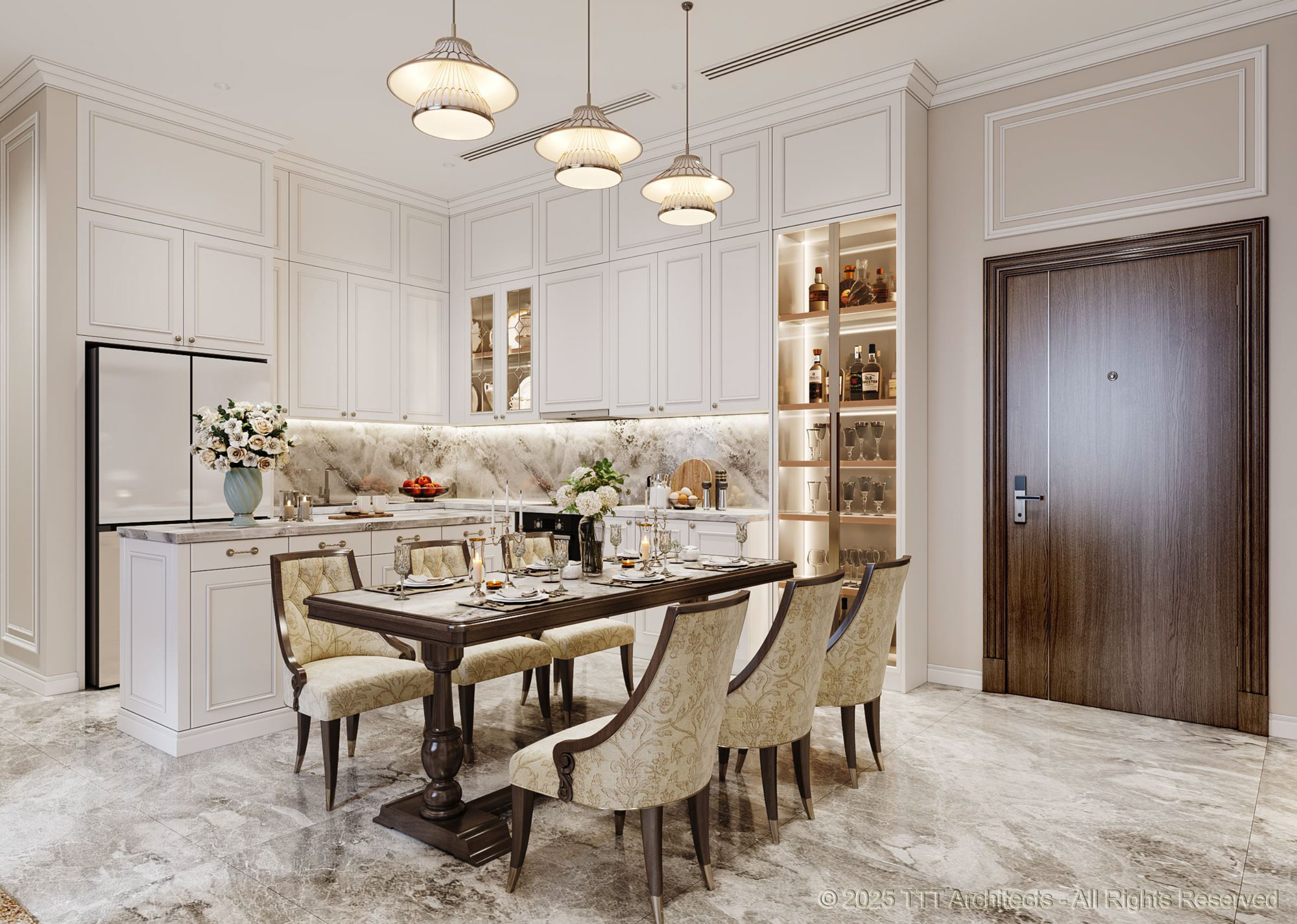 Phối cảnh nội thất căn hộ Celestine Westlake với thiết bị bếp Bosch, Gaggenau và vật liệu cao cấp